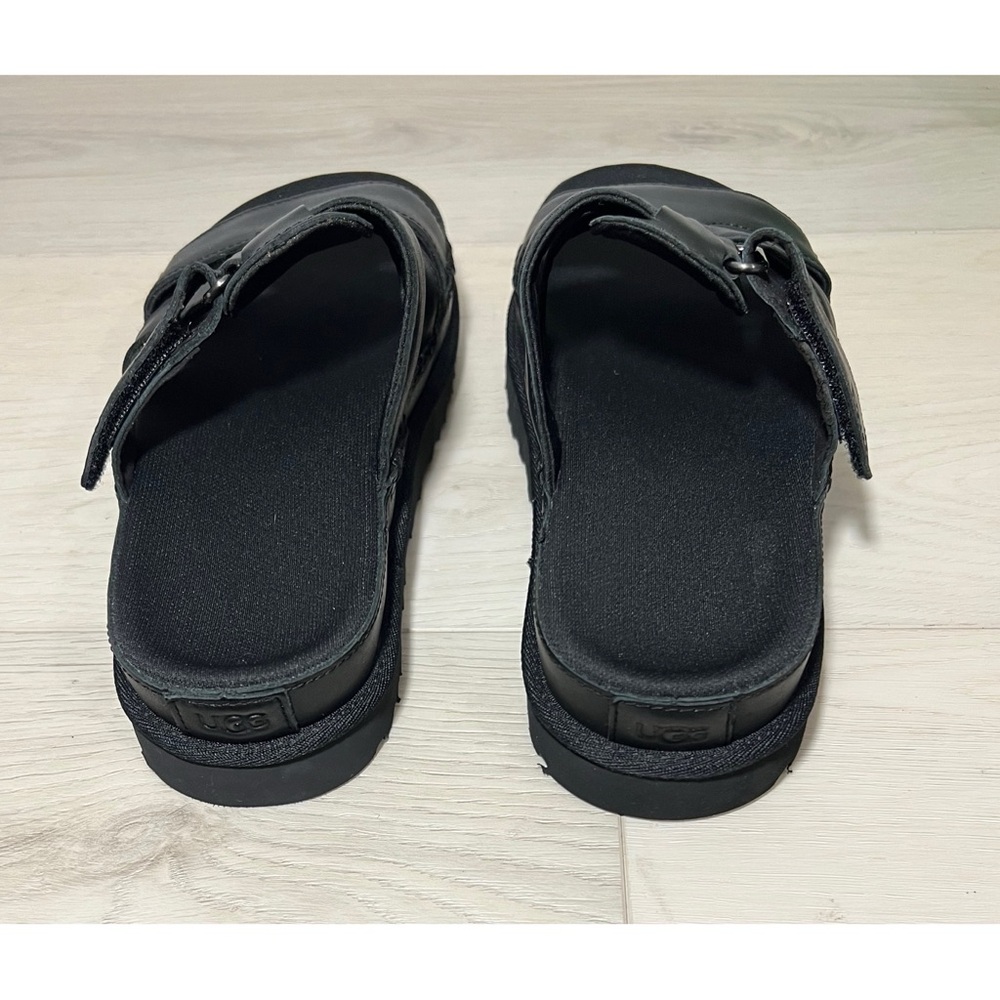 NEW UGG GOLDENSTAR HI SLIDE LEATHER BLACK PLATFORM SANDALS Sz 8 - Picture 7 of 10